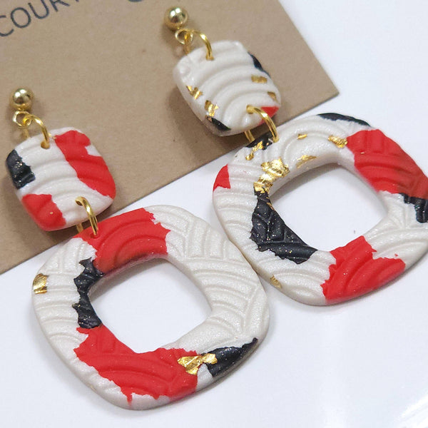Red & Black Terrazzo Square Dangle Earring