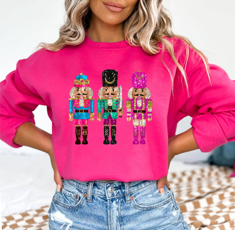 *PREPPY NUTCRACKER * SEQUIN EFFECT  CHRISTMAS SWEATSHIRT: Heleconia / XL