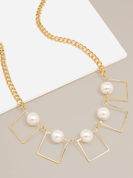 Zenzii Style Squared Pearl Collar Necklace: Gold Pearl