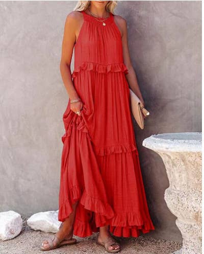 Temperament long floor skirt Cake skirt dress: APRICOT / (M) 1