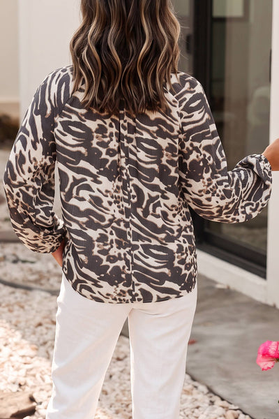 LDC Leopard Shift V Neck Daily Long Sleeve Shirts: Parchment / L