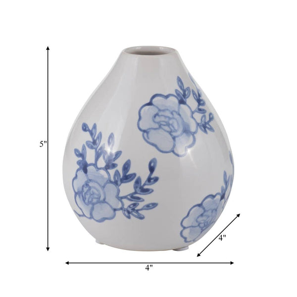 Decorative Vase - Blue/White Ceramic Chinoiserie Bud, 5 in.