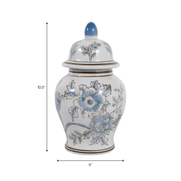 10x6" Floral Temple Jar, Brown/blue