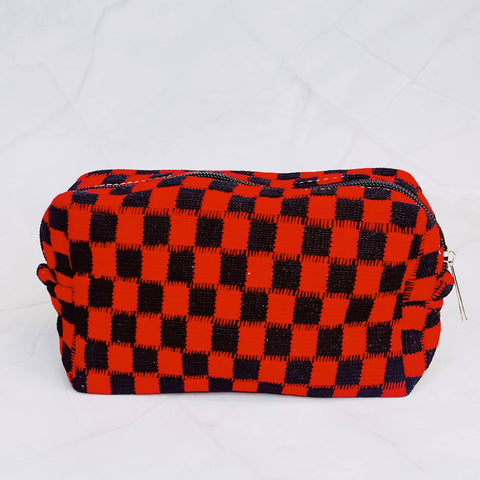 Check Yourself Cosmetic Bag: Black Red