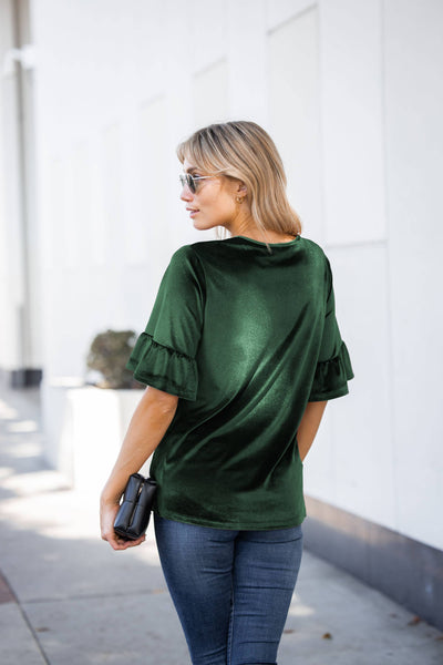 Velvet Relaxed Ruffle Sleeve: VELVET BLACK / Large