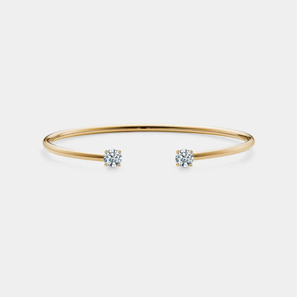 Twin Moissanite Cuff Bangle Bracelet in 925 Sterling Silver: Gold