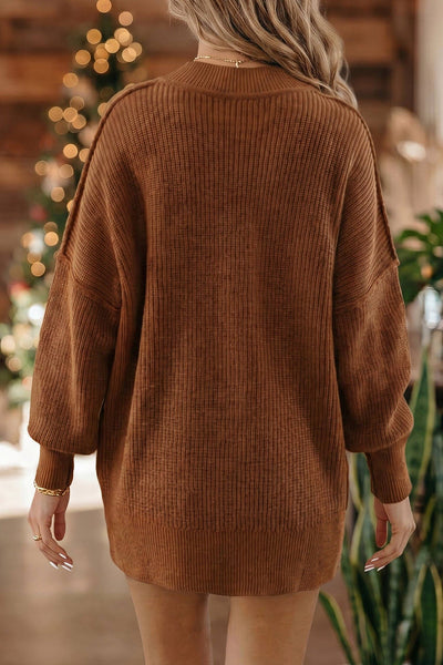 Solid Color Mock Neck Oversized Tunic Sweater: Orchid Bouquet / 52%Viscose+26%Polyester+22%Polyamide / L