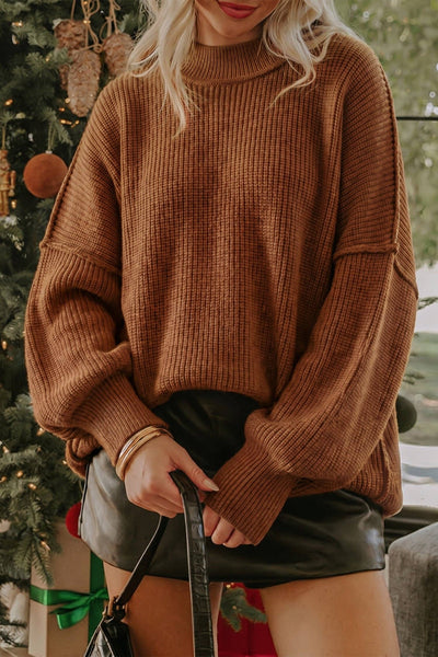 Solid Color Mock Neck Oversized Tunic Sweater: Orchid Bouquet / 52%Viscose+26%Polyester+22%Polyamide / L