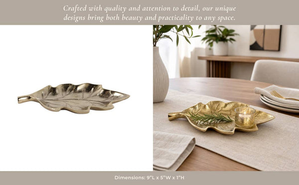 9x5" Aluminum Leaf Tray Dish, Gold