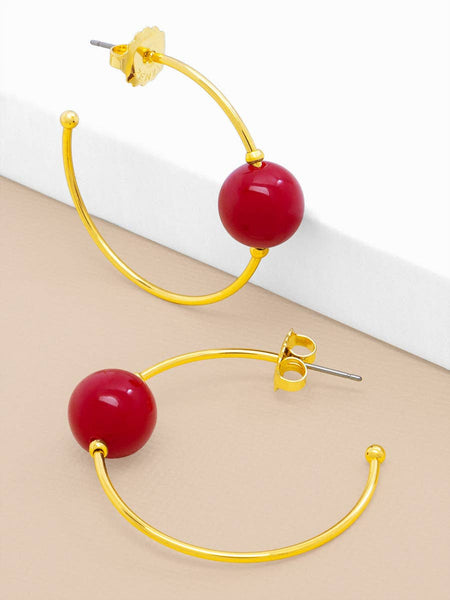 Resin Bead Open Hoop Earring Jewelry: EMERALD[D]
