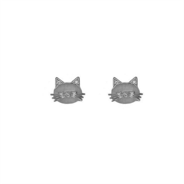 Cute Mini Opal Cat Stud Earrings in 925 Sterling Silver: Silver