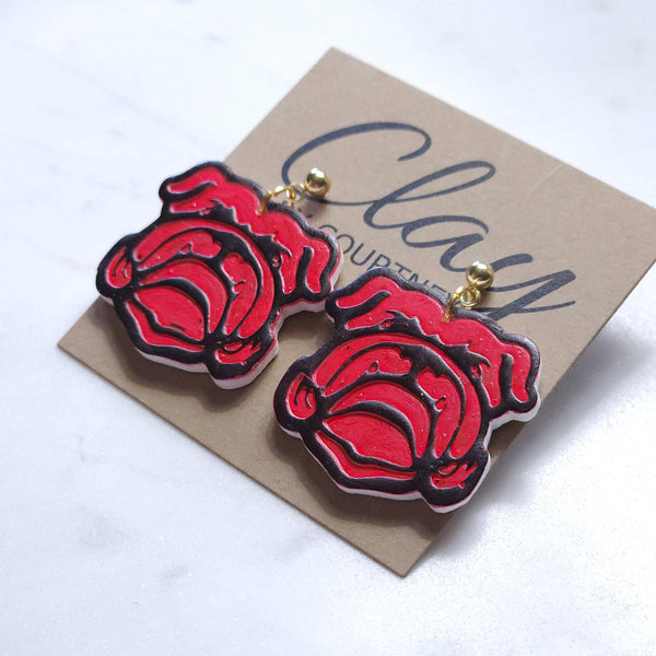 Handcrafted Bulldog Dangle Earring: Gold