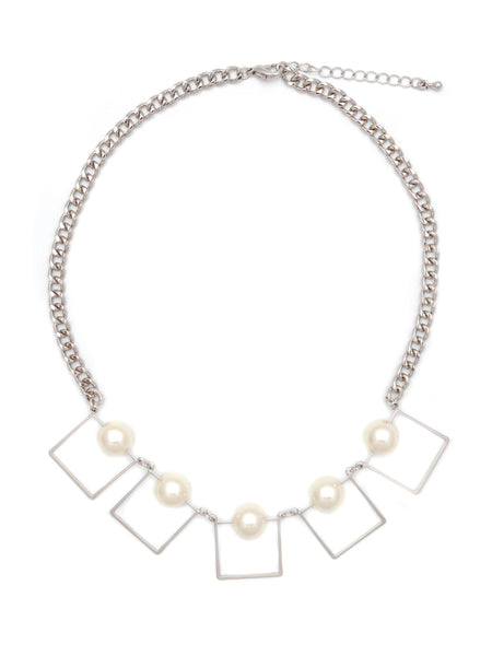 Zenzii Style Squared Pearl Collar Necklace: Gold Pearl