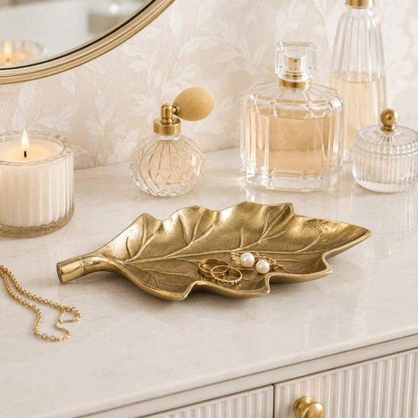 9x5" Aluminum Leaf Tray Dish, Gold