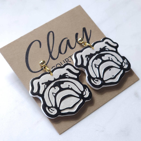 Handcrafted Bulldog Dangle Earring: Gold