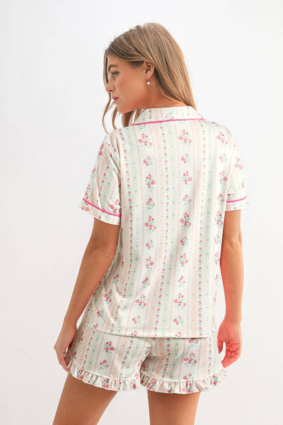 Chic Floral Print Shirt & Shorts Set | S-XL: Cherry / Missy / S