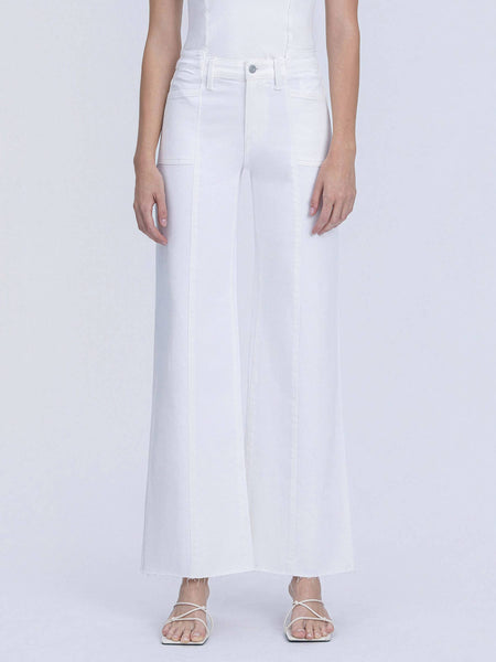 HIGH RISE STACKED WAISTBAND OPTIC WHITE WIDE JEANS T7252WH: OPTIC WHITE / 26