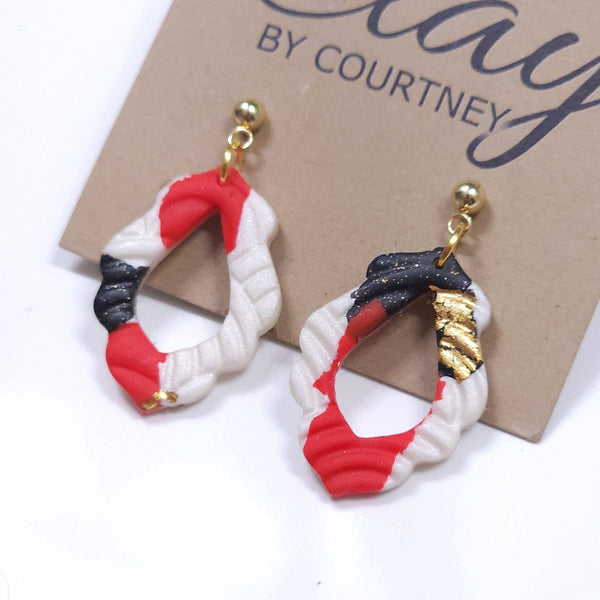 Red and Black Terrazzo Gameday Teardrop Dangle Earrings