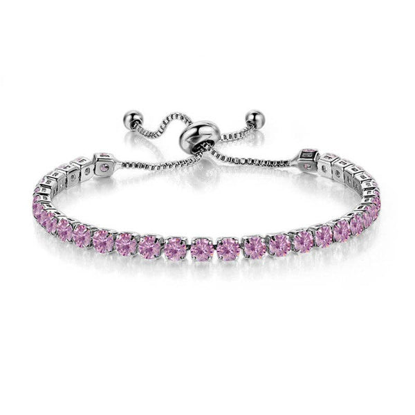 Birthstone Wedding Tennis Bracelet in Solid Copper: Silver / Colorless