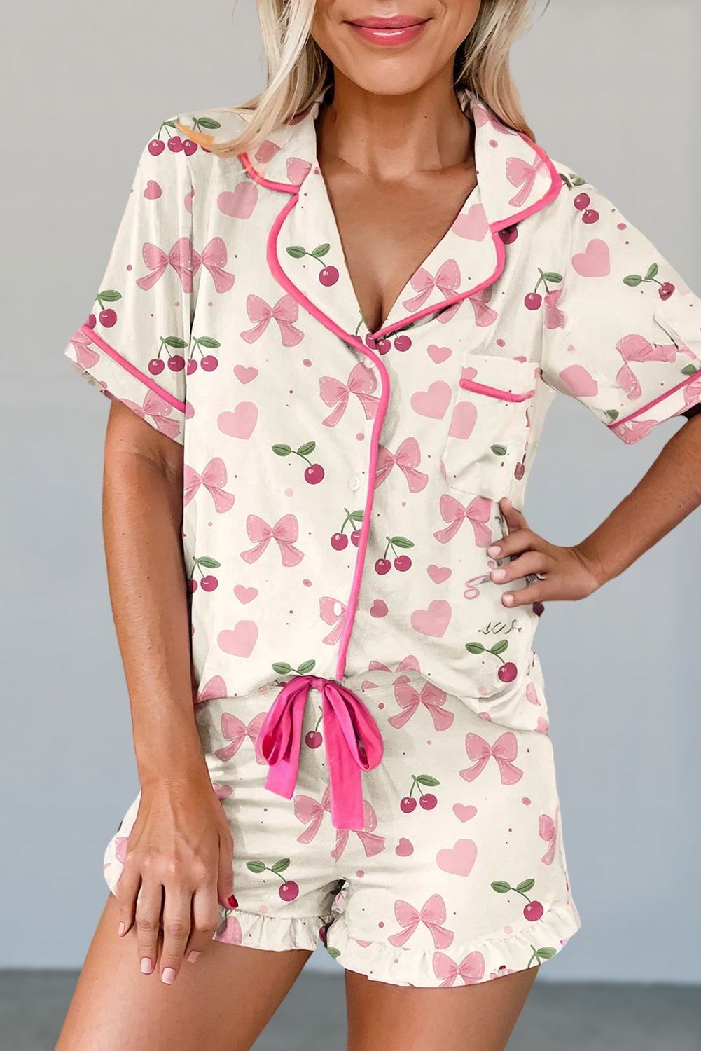 Chic Floral Print Shirt & Shorts Set | S-XL: Cherry / Missy / S