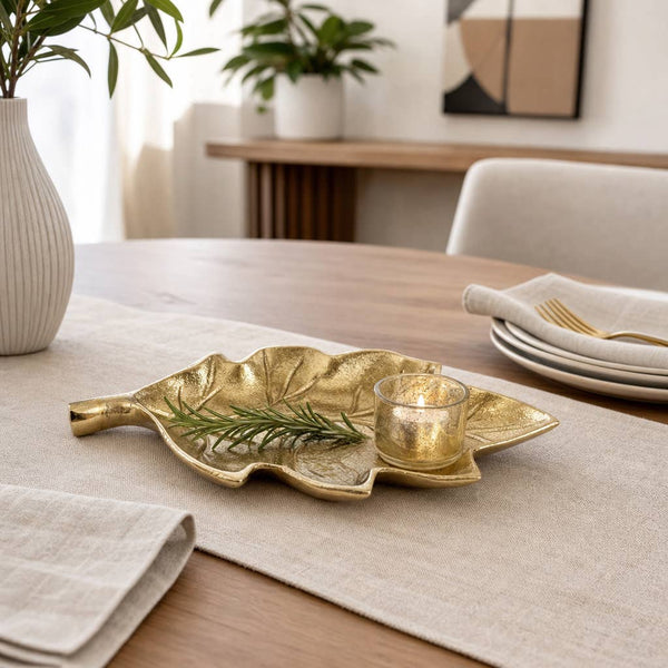 9x5" Aluminum Leaf Tray Dish, Gold