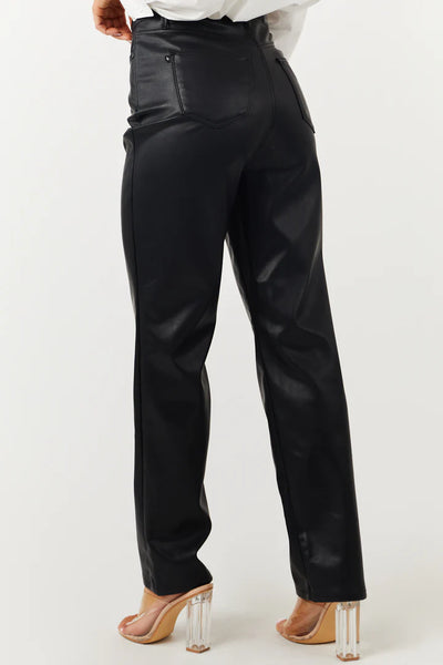 JUDY BLUE FAUX LEATHER TUMMY CONTROL STRAIGHT PANTS