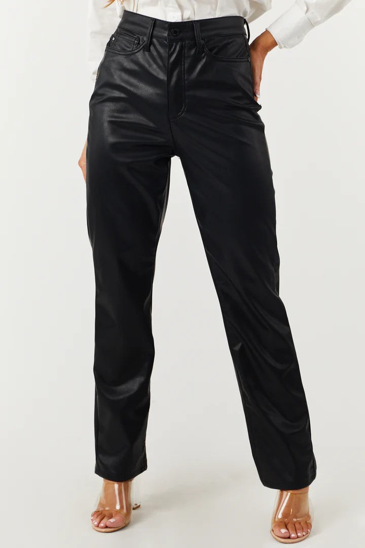 JUDY BLUE FAUX LEATHER TUMMY CONTROL STRAIGHT PANTS