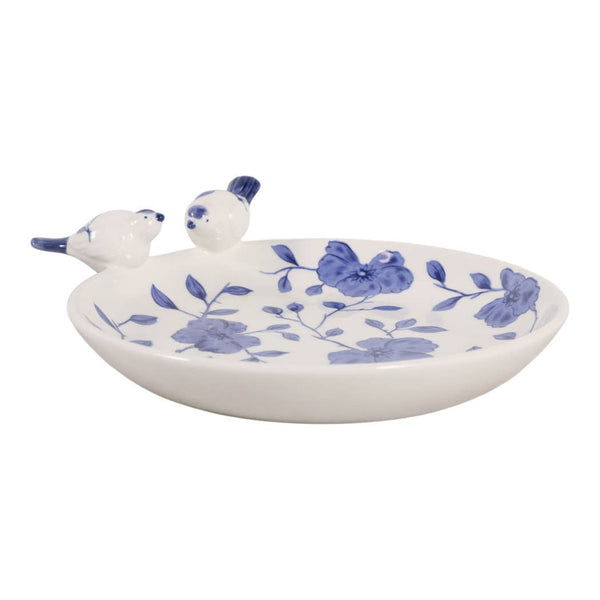 10x9" Floral Cinoiserie Bird Bath, Blue/white