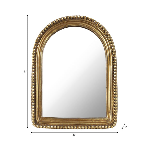 Table Top Mirror - Gold Glass Glam Beaded Arch Framed, 8 in.