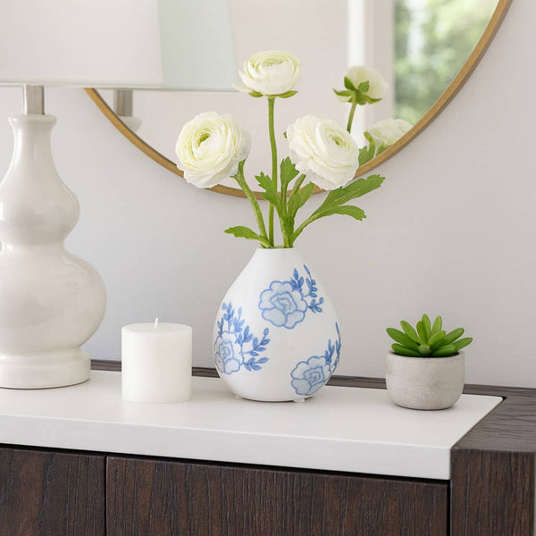 Decorative Vase - Blue/White Ceramic Chinoiserie Bud, 5 in.