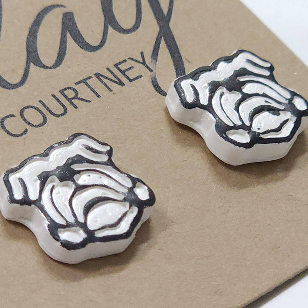 White and Gold Bulldog Earrings: White