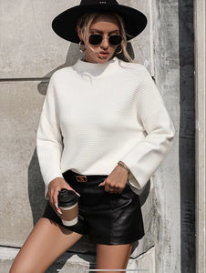 White Knit Ribbed Sweater