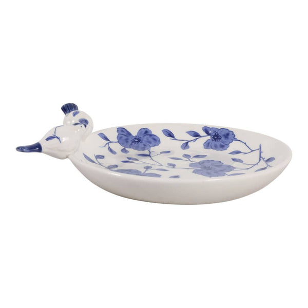 10x9" Floral Cinoiserie Bird Bath, Blue/white
