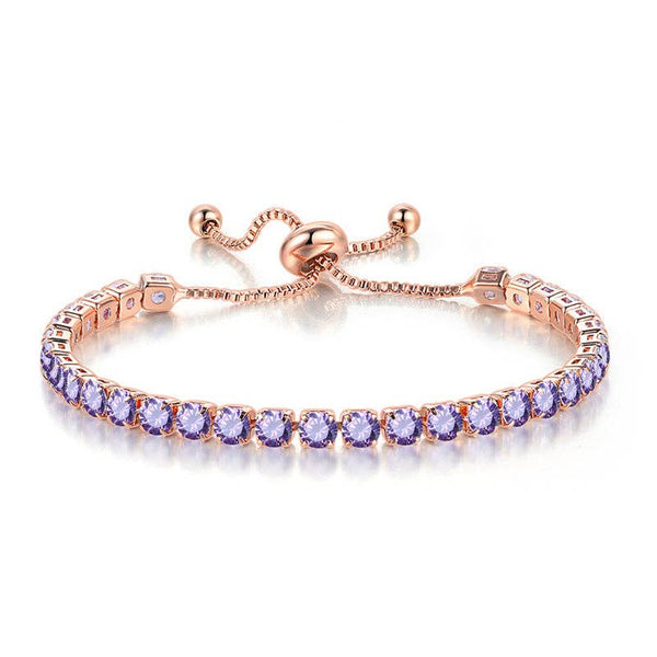 Birthstone Wedding Tennis Bracelet in Solid Copper: Silver / Colorless