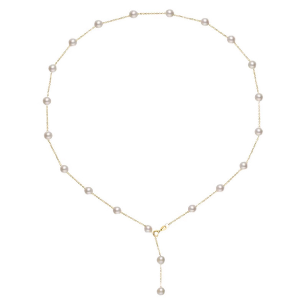 Minimalist Pearl Station Necklace in 925 Sterling Silver: Gold / 6mm