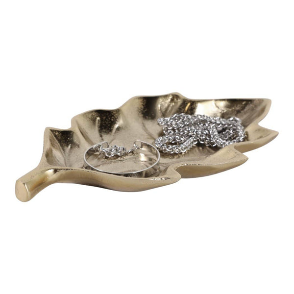 9x5" Aluminum Leaf Tray Dish, Gold