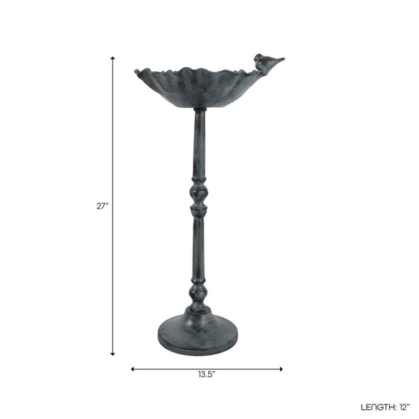 27x13" Bird On Flower Bird Bath Patina Finish, Mul