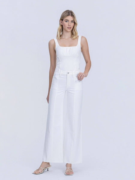 HIGH RISE STACKED WAISTBAND OPTIC WHITE WIDE JEANS T7252WH: OPTIC WHITE / 31