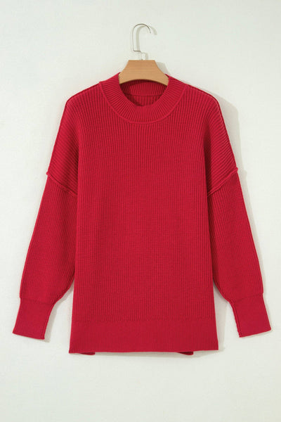 Solid Color Mock Neck Oversized Tunic Sweater: Orchid Bouquet / 52%Viscose+26%Polyester+22%Polyamide / M