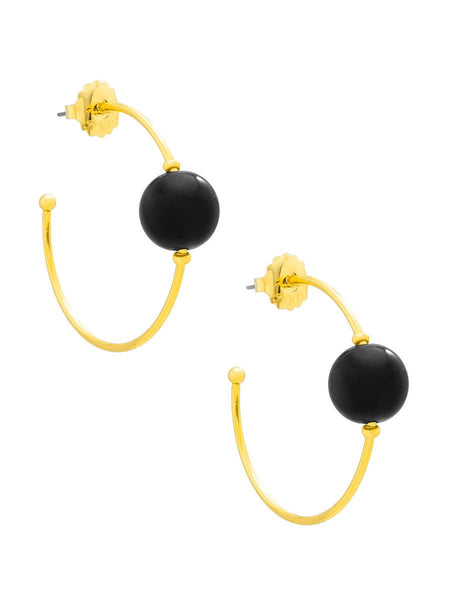 Resin Bead Open Hoop Earring Jewelry: BLK[D]