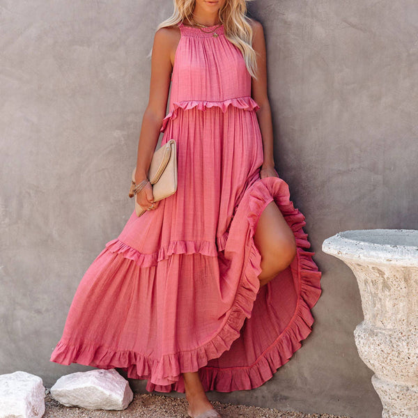 Temperament long floor skirt Cake skirt dress: APRICOT / (M) 1