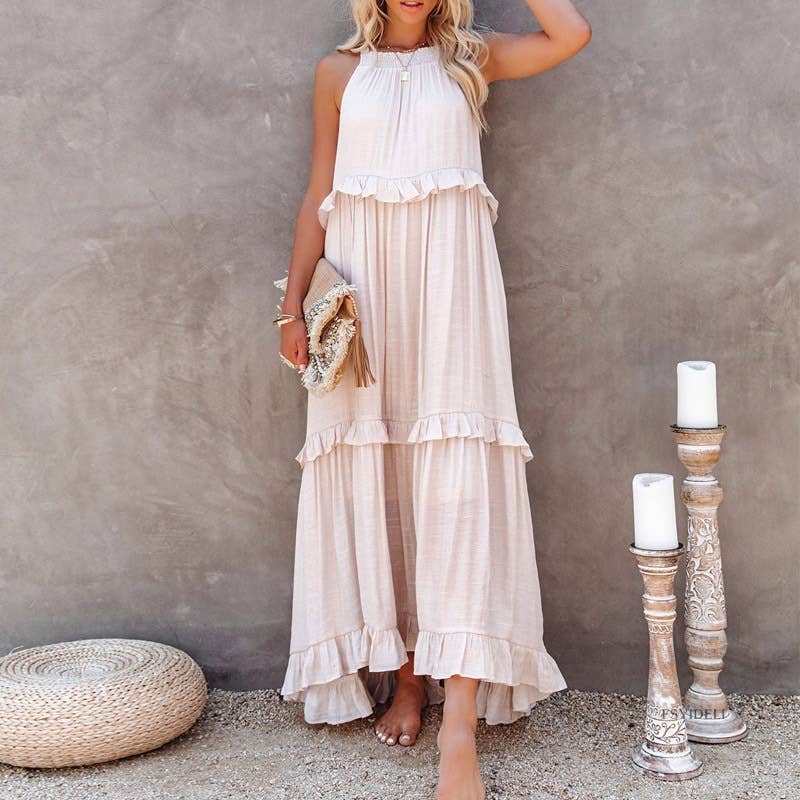 Temperament long floor skirt Cake skirt dress: APRICOT / (M) 1