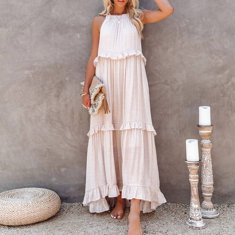 Temperament long floor skirt Cake skirt dress: APRICOT / (M) 1