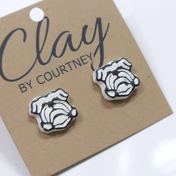 White and Gold Bulldog Earrings: White