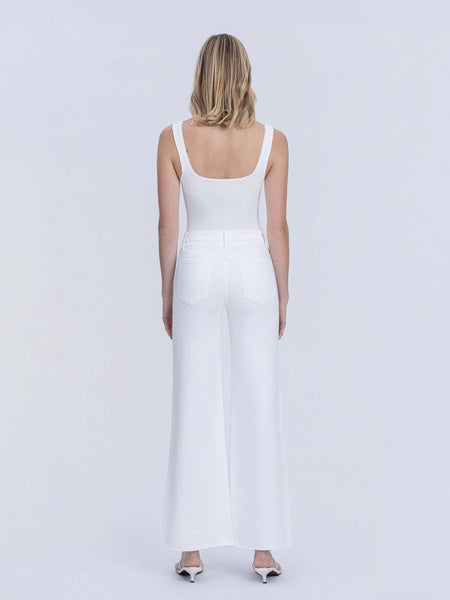 HIGH RISE STACKED WAISTBAND OPTIC WHITE WIDE JEANS T7252WH: OPTIC WHITE / 27