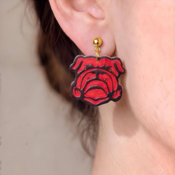 Handcrafted Bulldog Dangle Earring: Gold