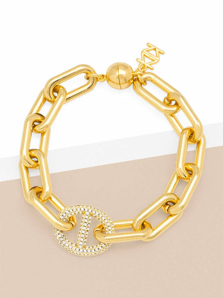 Pavé Mariner Link Charm Bracelet: GLD