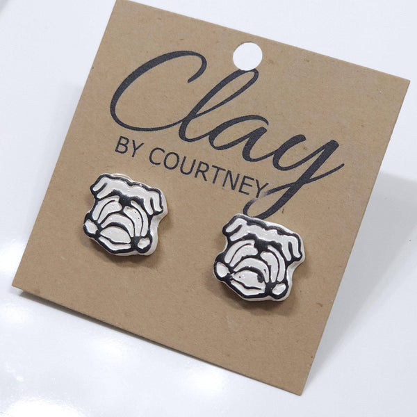 White and Gold Bulldog Earrings: White