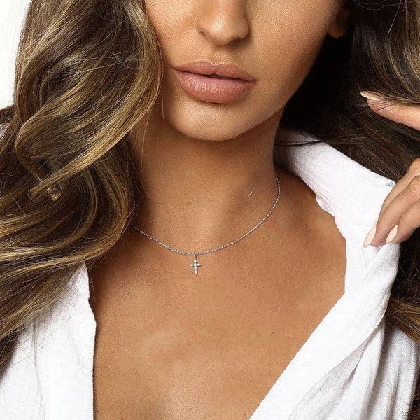 Dainty Cross Charm Pendant Necklace in 925 Sterling Silver: Gold