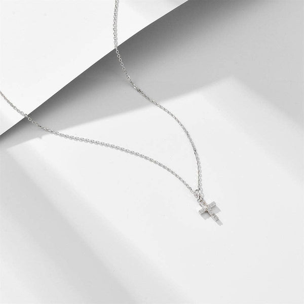 Dainty Cross Charm Pendant Necklace in 925 Sterling Silver: Silver